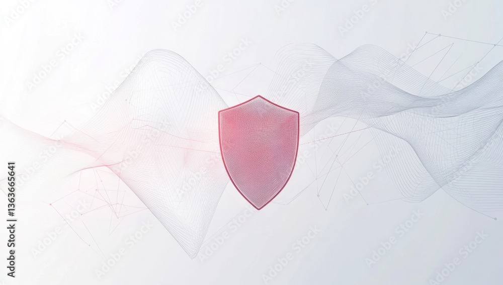Poster a simple white background with light gray and red lines forming an abstract tech pattern around the 