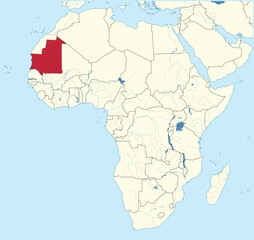 Detailed national location map of MAURITANIA within the great continent of Africa