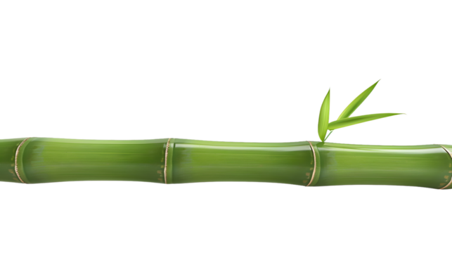 A vibrant green bamboo stem with fresh leaves ideal for nature and botanical designs