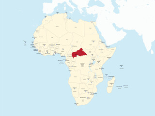 Fototapeta premium Detailed national location map of CENTRAL AFRICAN REPUBLIC within the great continent of Africa