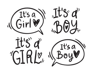 Its a boy, Its a girl Lettering for cards, children albums, gender parties. Its a boy, Its a girl handwritten doodle lettering phrase
