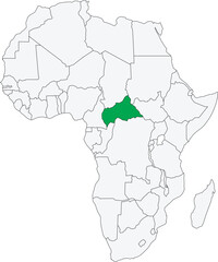 Detailed national location map of CENTRAL AFRICAN REPUBLIC within the great continent of Africa