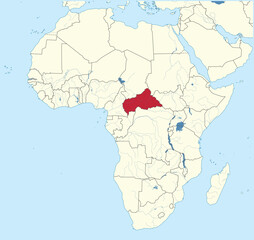 Obraz premium Detailed national location map of CENTRAL AFRICAN REPUBLIC within the great continent of Africa
