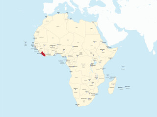 Fototapeta premium Detailed national location map of LIBERIA within the great continent of Africa