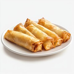 Crispy, golden spring rolls on a plate