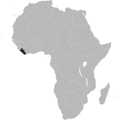 Detailed national location map of LIBERIA within the great continent of Africa