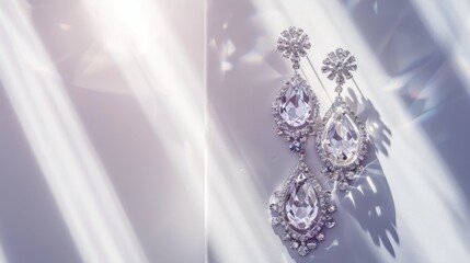 Elegant Crystal Earrings Sparkling in Soft Light Perfect for Bridal and Formal Wear Photograph