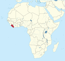 Obraz premium Detailed national location map of LIBERIA within the great continent of Africa