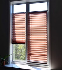 Fototapeta premium Sleek modern window with integrated blinds, showcasing natural light, contemporary, frame