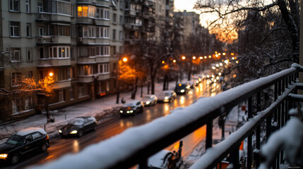 Obraz premium Soviet-Era Gray Plattenbau Buildings in Russia on a Winter Morning