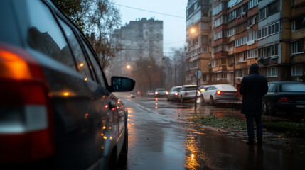 Obraz premium Soviet-Era Gray Plattenbau Buildings in Russia on a Winter Morning