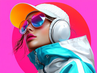 Naklejka premium a futuristic fashion illustration of a person in a neon jacket