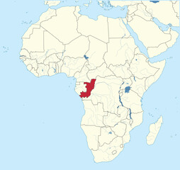Detailed national location map of REPUBLIC OF THE CONGO within the great continent of Africa