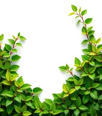 Vibrant green leaves create a lush border around a clean white space, plant, eco