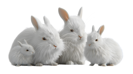 A group of white rabbits sitting together perfect for Easter nature and animal themes