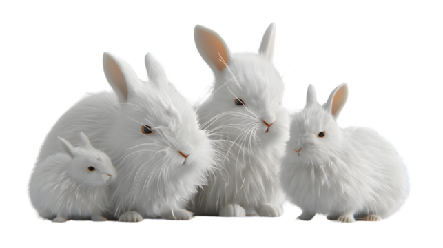 A group of white rabbits sitting together perfect for Easter nature and animal themes