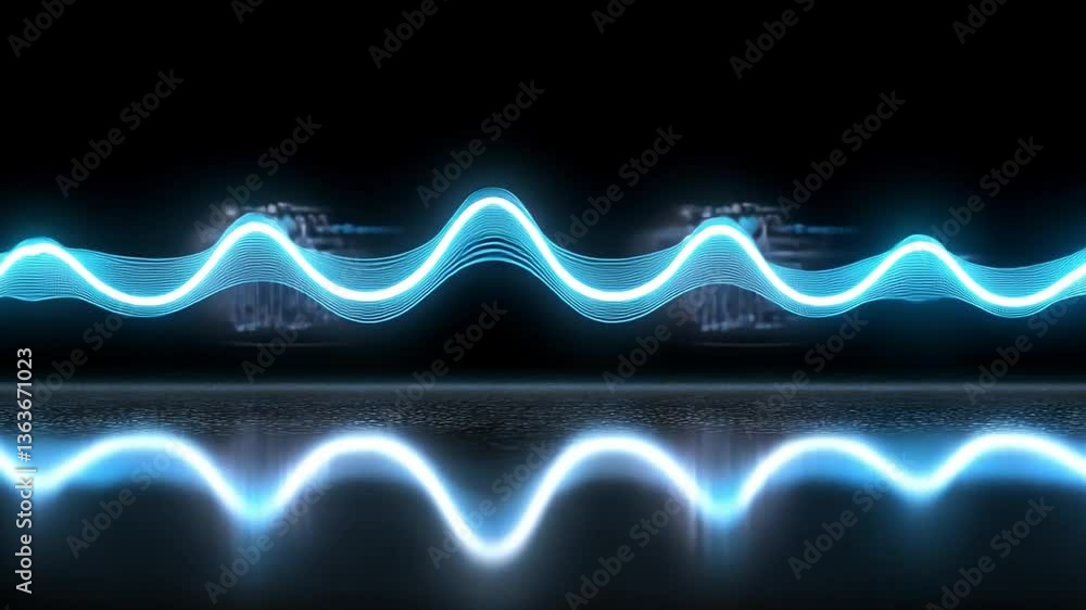 Poster audio waveform visualization: an electrifying visual symphony of sound waves, captured in luminous e