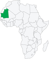 Fototapeta premium Detailed national location map of MAURITANIA within the great continent of Africa