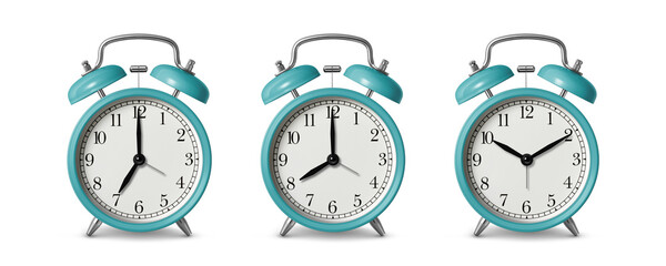 Aqua green twin bell Alarm Clock analog classic vintage retro style, isolated on a transparent...