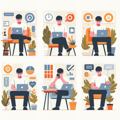 vector young man playing laptop 