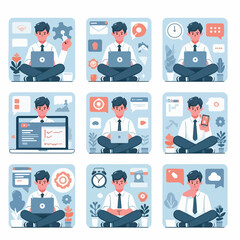 vector young man playing laptop 