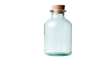 Clear glass bottle with cork stopper isolated on black background, cut out