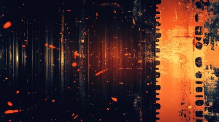 Fototapeta premium Grunge film strip texture with orange spots and grainy noise. Great for vintage designs, video editing, and adding retro effects.
