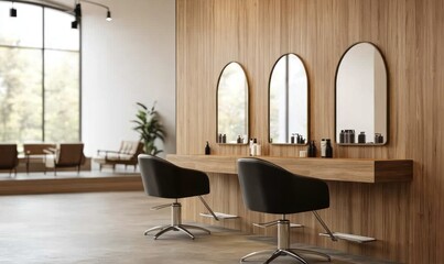 Modern salon interior with chairs and mirrors