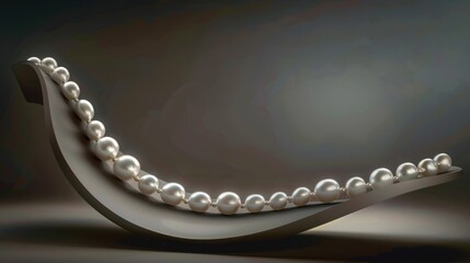 Elegant Pearl Necklace Displayed on a Curved Stand Perfect for Jewelry Advertising and Luxury