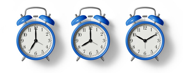 Blue twin bell Alarm Clock analog classic vintage retro style, isolated on a transparent...