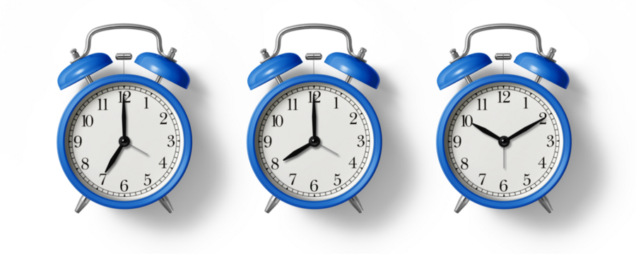 Blue twin bell Alarm Clock analog classic vintage retro style, isolated on a transparent background, PNG. High resolution.  - Powered by Adobe