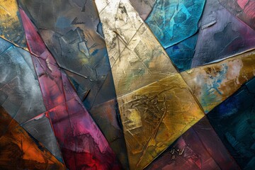Metallic and geometric shapes oil painting texture background panorama banner
