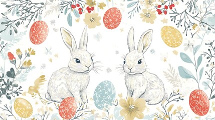 Easter bunnies floral spring design.