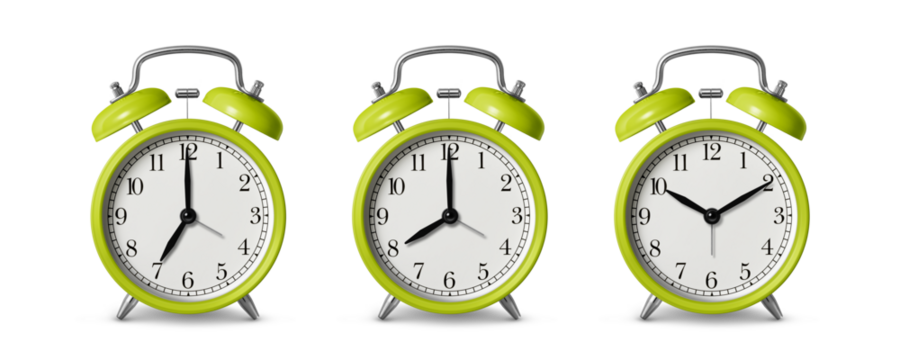 Green twin bell Alarm Clock analog classic vintage retro style, isolated on a transparent background, PNG. High resolution. 