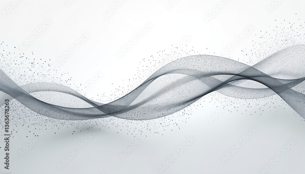 Poster Abstract background with wave design. 3D render of flowing lines and dots on white. Futuristic tech design, creative concept of movement. Geometric modern background for presentations, banners, tech.