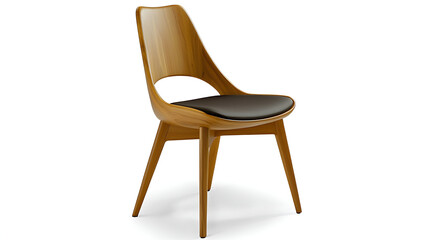Fototapeta premium A wooden chair with a black seat and a black cushion. AI Generated