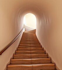 Long, winding staircase ascending into light, textured stone steps, stairs, spiral