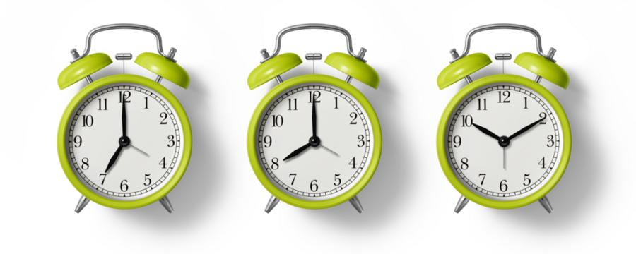 Green twin bell Alarm Clock analog classic vintage retro style, isolated on a transparent background, PNG. High resolution. 