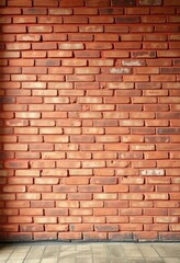 Obraz premium Rustic red brick wall, wide angle vintage texture, architecture, orange