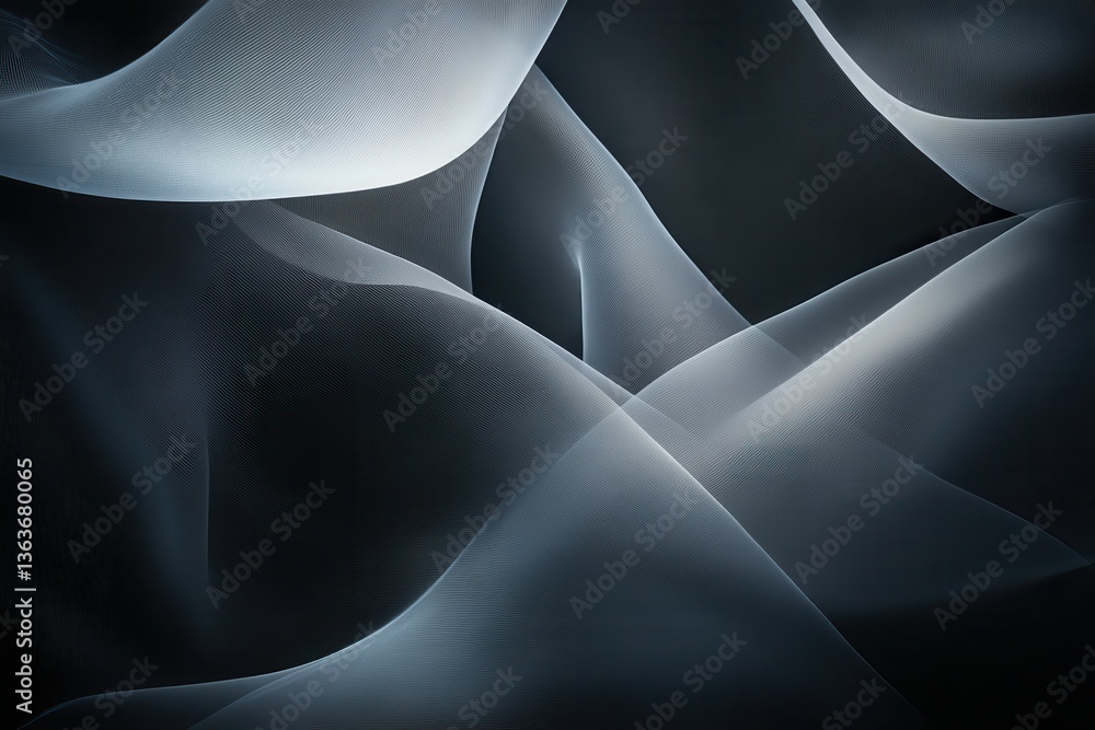 Poster abstract wave pattern in soft blue and white on dark background. use this design to add flowing text