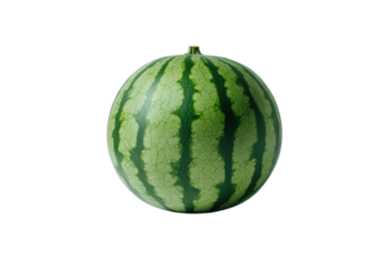 Fresh watermelon on black background - green stripes and lush texture, cut out