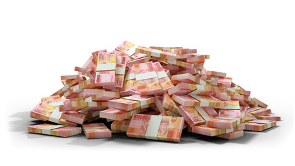 3d rendering of Stacks of Indonesian rupiah notes. bundles of Indonesian currency notes isolated on...