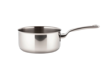 Stainless steel saucepan with ergonomic handle for efficient cooking, cut out