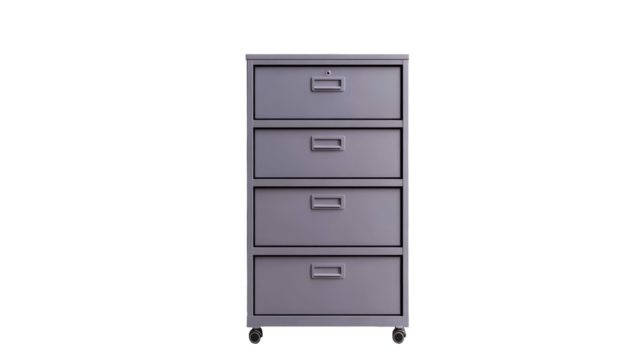 Modern four drawer filing cabinet on wheels in gray color