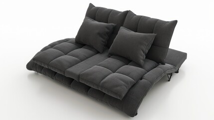 Obraz premium Modern Dark Gray Modular Sofa with Plush Cushions and Pillows for Comfortable Seating and Relax