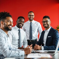 Portrait of happy african american businesspeople working together at office