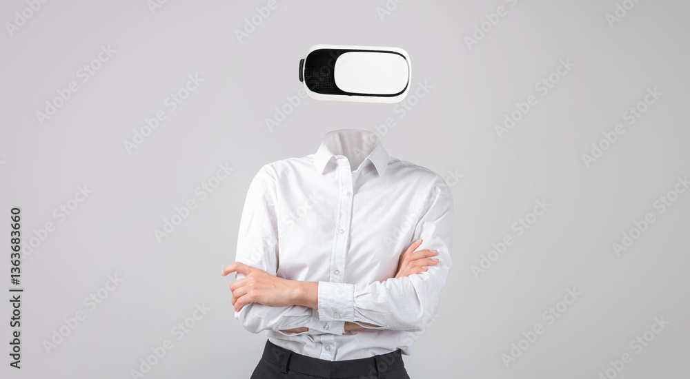 Aufkleber a person is engaged with advanced virtual reality technology, wearing a headset that completely cove