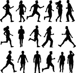 illustration set of people marathon running sport lifestyle silhouette