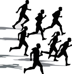 illustration set of people marathon running sport lifestyle silhouette