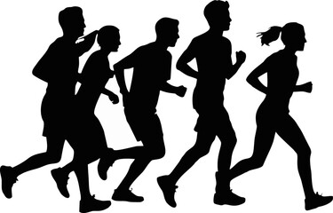 illustration set of people marathon running sport lifestyle silhouette